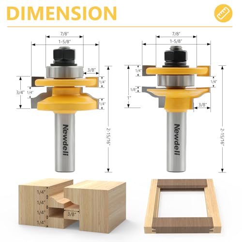 Newdeli 5Pcs Cabinet Door Router Bit Set 1/2" Shank Raised Panel Router Bits Tongue and Groove Router Bit Set Ogee Rail and Stile Router Bits Cabinet Making Tools