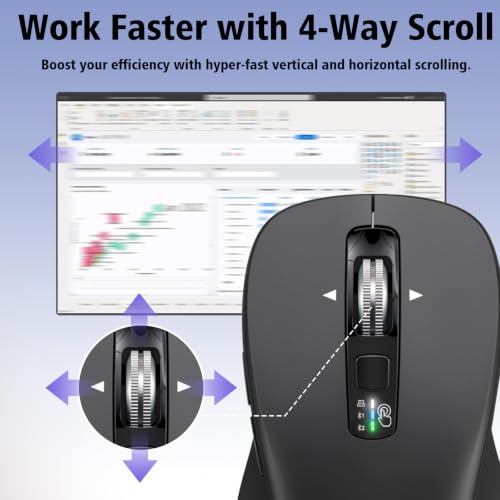 CITLLA Wireless Bluetooth Mouse (USB + BT1 + BT2), Full Size Mouse, 4-Way Scrolling, Multi-Device Silent for Computer, Laptop, iPad, MacBook (Grey) - Image 5