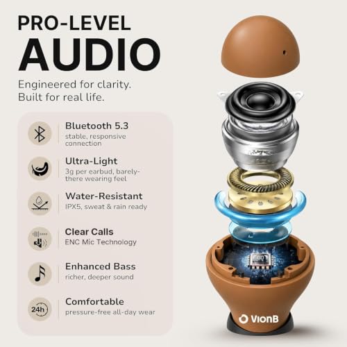 Air Skin Tones Invisible Earbuds for Small Ears - Wireless Bluetooth 5.4, Skin-Matching Mini Stemless Ear Buds, IPX5 Waterproof, Crystal Clear Calls (Warm Cocoa)