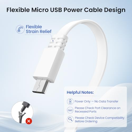 Itramax Flat USB A to Micro USB Power Extension Cable 30FT/9M 2Pack,White