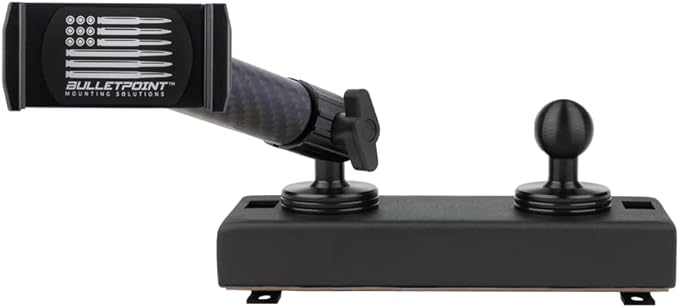 Bulletpoint Dash Mount Cell Phone Holder RAM Truck Compatible (2019+ 1500, 2500, 3500 and TRX) with 20mm Ball Mount - Compatible with iPhone and Android Smartphones (Dual Ball with 1 Phone Holder)
