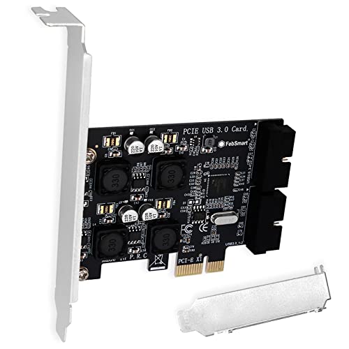 2X 19Pin USB 3.0 Header Ports PCIE USB 3.0 5Gbps Expansion Card for Windows and Linux Desktop PCs, Built in FebSmart Self-Powered Technology, No Need Additional Power Supply (FS-H2-Pro)