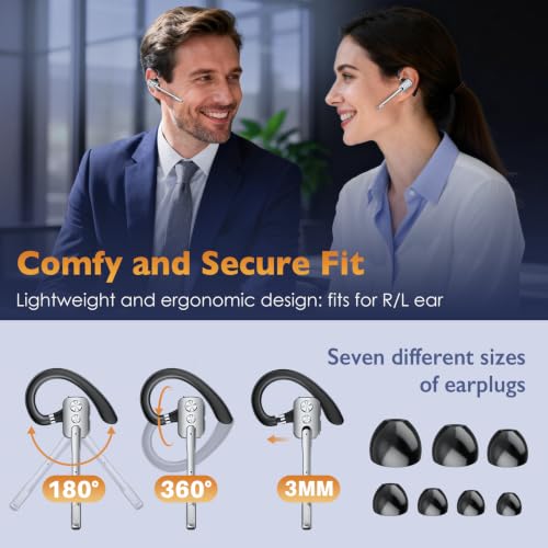 Bluetooth Headset, Wireless Headset with Dual-Mics & Noise Cancelling, Bluetooth Earpiece with Mute for Office Business Work Trucker, V5.3 Hands-Free Headset with QCC Chip for Phone PC iOS Android