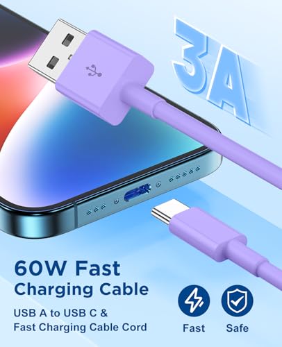 Extra Long USB C Cable Fast Charging 15FT, [MFi Cerytified] Long USB A to USB C Cable for iPhone 16 15 Charger Cord 5m,Type C Cable C Charger for iPhone 16 15 Pro Max/16 15 Plus/iPad/Samsung (Purple) - Image 3