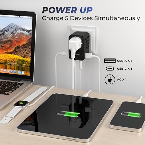 Inskin Universal Travel Adapter Worldwide, 45W GaN III International Power Adapter w/4 PD Ports (3 USB-C, 1 USB-A) - USA, Japan, Australia, European Travel Plug Adapter (Type C/A/B/G/I) - Image 5
