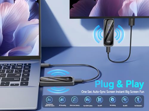 Wireless HDMI Transmitter and Receiver 328FT/100M,4K Decode Plug & Play Portable 5G+2.4G Wireless Display Adapter Extender Kit for Video and Audio to Monitor from PC/Projector