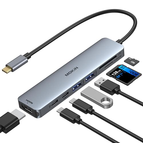 MOKiN USB C Hub HDMI Adapter, 7 in 1 Dongle with SD/TF Card Reader, USB C Data Port, 100W PD, and 2 USB 3.0 - Compatible with MacBook Pro/Air, Dell XPS, Lenovo ThinkPad