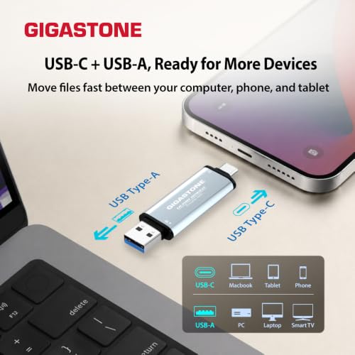 Gigastone 1TB USB-C+A Portable SSD USB 3.2 Gen 2 Up to 1,050MB/s for iPhone 4K ProRes Recording/PS5/MacBook/iPad/Android/Laptop/OTG USB 3-Year Warranty External Solid State Drive
