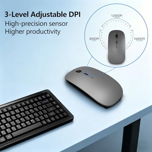 Silm Bluetooth Wireless Mouse for MacBook & iPad with Jiggler, Gray
