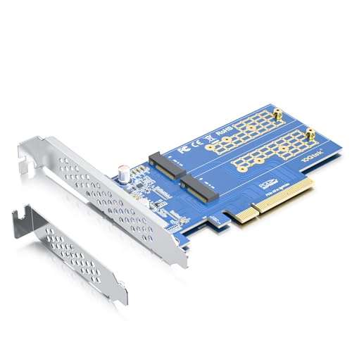 10Gtek Dual M.2 NVMe SSD Adapter Card - PCIe 3.0 x8 Slot (M-Key), Supports 2X NVMe Drives via Bifurcation | Requires BIOS Split Support | High-Speed Storage Expansion for Desktop PCs