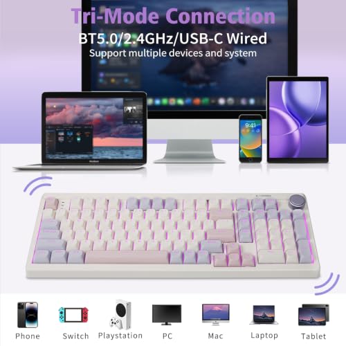 E-YOOSO 96% Wireless Mechanical Keyboard Creamy, RGB Backlit, White Pink - Image 4