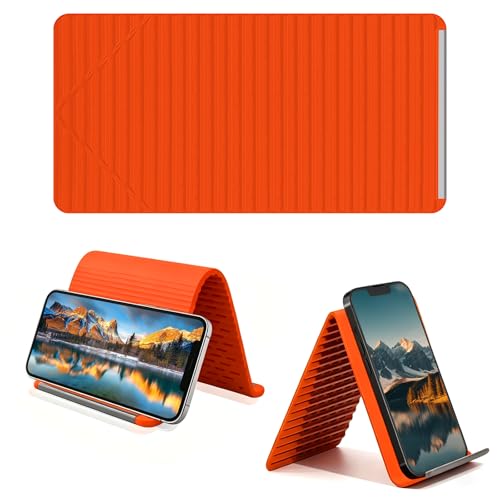 Foldable Silicone Phone Stand, Orange, Anti-Slip, Multi-Angle