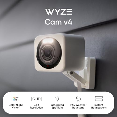WYZE Cam v4 (Latest Model), 2.5K AI Security Camera, Indoor/Outdoor Cameras for Home Security, Baby Monitor & Pet Camera, Vibrant Color Night Vision, No Subscription Required