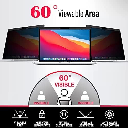 Flip 180° Privacy Screen Filter for MacBook Pro 13-inch (2016-2024, M1, M2，M3) and MacBook Air 13 (2016-2023, M1), Detachable Laptop Privacy Filter with Camera Cover Slide, Anti-Glare Blue