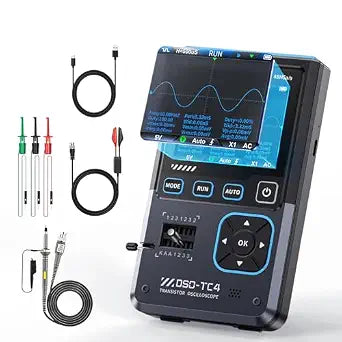 【Upgraded Model with 1xP6100 Probe】 FNRSI DSO-TC4 3in1 Digital Oscilloscope/Transistor Tester/Signal Generator 10MHz 48Ms/s Automative Ocsillscope LCR Tester Tools