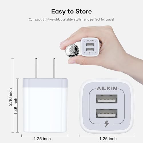 5Pcs USB Plug, Wall Charger Fast Charging Block, Power Adapter Cube 2 Port