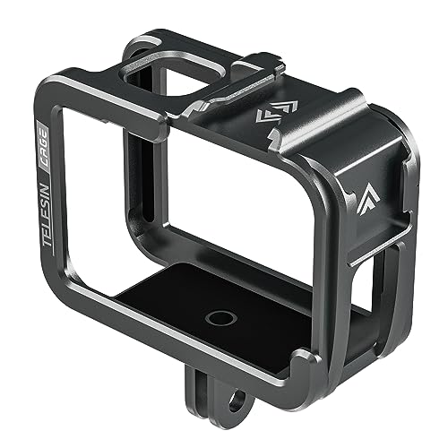 TELESIN Aluminum Case Metal Cage Protective Frame Housing for GoPro Hero 13 12 11 10 9, Fits for Go Pro When ND CPL Lens Filter Max Lens Mount on, with Cold Shoe Connect to Video Light Microphone