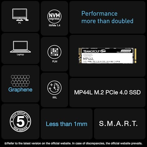 TEAMGROUP MP44L 500GB SLC Cache NVMe 1.4 PCIe Gen 4x4 M.2 2280 Laptop&Desktop SSD (R/W Speed up to 5000/2500MB/s) TM8FPK500G0C101