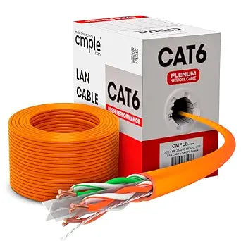 Cmple Cat6 Ethernet Cable 1000ft Plenum CMP 23AWG 550MHz UTP Solid 10Gbps PoE in-Wall Rated Bulk LAN Network Cable DSX-8000 Tested Pull Box - Orange