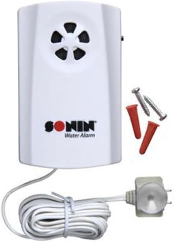 Sonin Water Alarm – 85 dB Leak Detector with for Early Water Detection, 24 ft Sensor Cable for Hard-to-Reach Leak Areas (00800)