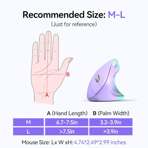 TECKNET Ergonomic Mouse, 4800 DPI Wireless Bluetooth Vertical, 3-Device
