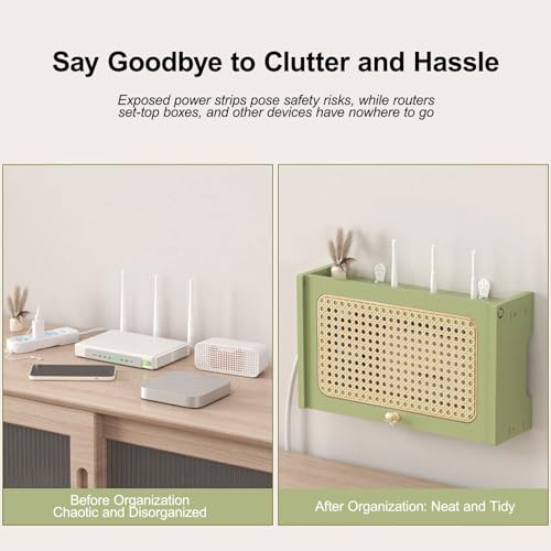 Home Media Storage Cabinet, Power Strip and Cable Management Hider Organizer, Freestanding Cabinets Organizer with 2 Doors, for Living Room, Office(Gray,40cm/15.7in)