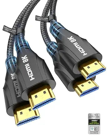 Cratree HDMI Cable 6FT 2Pack - Certified 8K Ultra High Speed HDMI Cord,48Gbps,8K 60hz,4K 120hz,Braided,eARC,HDCP 2.2 2.3,Compatible for HDTV/PS5/PS4/Blu-ray/RTX 3080 3090