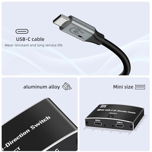 40Gbps USB C Switch for 2 Computers, USBC Switcher,2 USB-C Cables