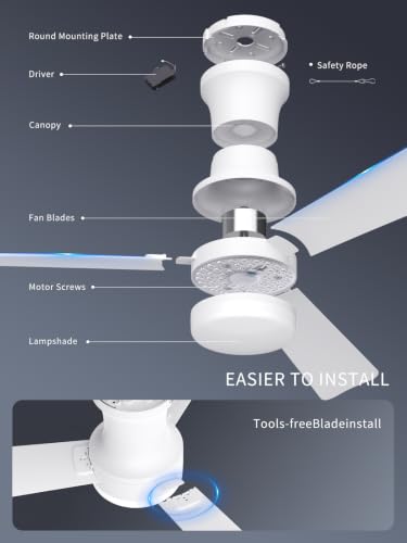 LANMEL 42 Inch White Low Profile Ceiling Fan with Light and Remote