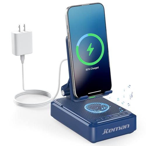 Jteman Cell Phone Stand with Bluetooth Speaker and Wireless Charger