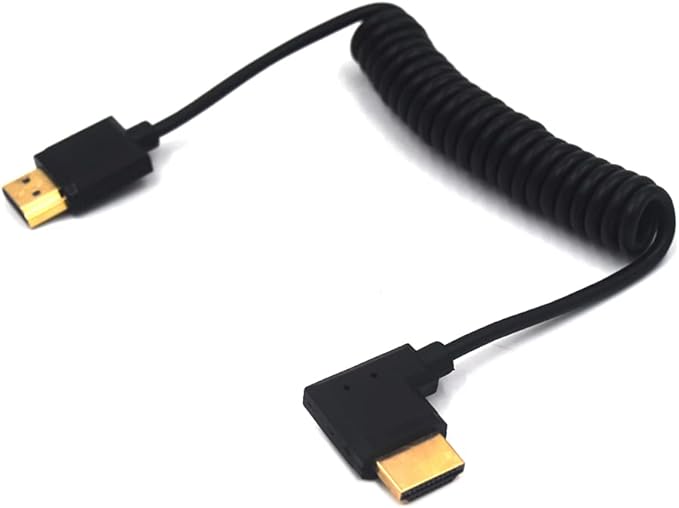 3.9ft HDMI 4K@60Hz Coiled Cable, Right Angle HDMI 2.0 Version Male to Male Adapter Spring Spiral Cord, 18Gbps High Speed, High Definition