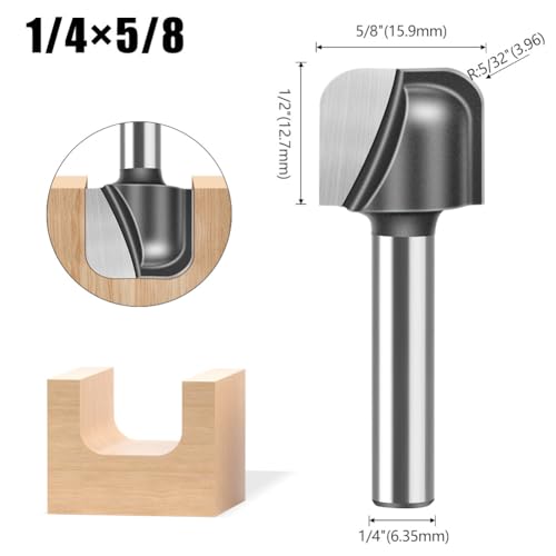 Bowl and Tray Router Bits with 1/4" Shank 5PCS Carbide Signmaking Carving Router Bit Set Radius:1/8",1/8" 5/32",1/4",1/4". (1/4" Shank)