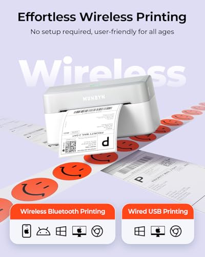 MUNBYN Bluetooth Thermal Label Printer, Wireless 4x6 Shipping Label Printer