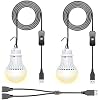2 Pack USB LED Camping Lantern, 8.2 ft Extra Length Cord Tent Light with USB Y-Cable, Portable LED Bulb for Garage, Warehouse, Car, Truck, Fishing Boat, Room, Emergency Light, Warm