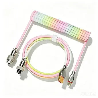 CHICHEN Type-C Coiled Cable for Gaming Keyboard,Double-Sleeved Mechanical Keyboard Cable with Detachable Metal Aviator Connector,1.5M USB C to USB A. (Rainbow)