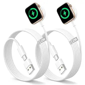 ELUTENG Watch Charger Compatible for Apple Watch 2 Pack Magnetic Charging Cable with USB Adapter USB C Portable Charging Cable 6.56ft Compatible with Apple Watch Series 9 8 7 6 5 4 3 2 1 SE Ultra