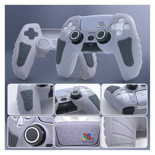 ECHZOVE PS5 Controller Cover Case – 30th Anniversary Limited Edition Protective Silicone Skin for PlayStation 5 Controller, Anti-Slip, Sweat-Resistant, Shockproof Grip Case (Light Grey)