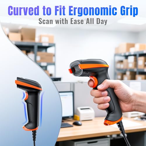 Tera Barcode Scanner 2D USB Wired: Ergonomic Handle Plug and Play, D5100Y
