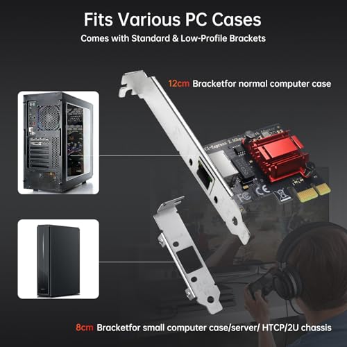 2.5GB PCIe Network Card, 2.5G NIC with RTL8125B Chip, 2.5GBase-T Internal Computer Networking Card, 2500/1000/100Mbps Ethernet Adapter, RJ45 LAN Controller Supports Windows 7/8/10/11/Linux/MAC