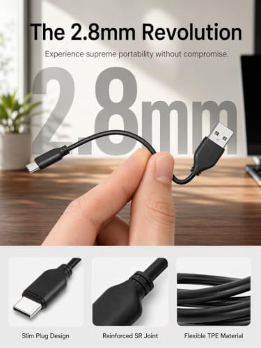 Slim USB C to USB A 30ft Cable, Long USB2.0 Cable USB A to Type C (NOT Fast Charging) Long USB2.0 Cable Data for PS5, Keyboard, Mouse and More! THE Wire Diameter is 2.8 MM