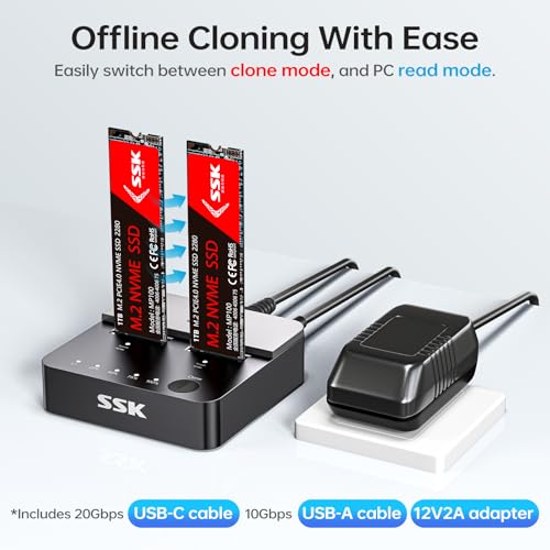 SSK M.2 SSD Cloner NVMe Duplicator Dual Bay Dock NVMe Enclosure Reader