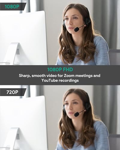 1080p Webcam with Dual Stereo Microphones & Privacy Cover, Full HD USB Desktop Web Computer Camera with Auto Light Correction for Video Conferences, Compatible with Windows & Mac, PC & Laptop