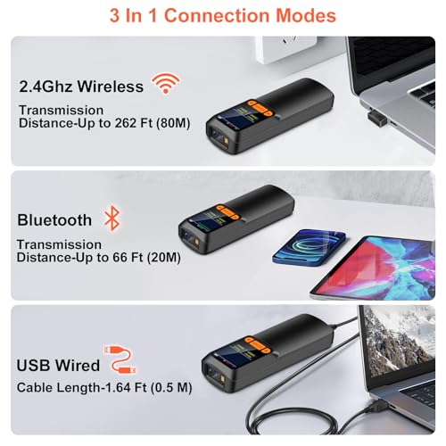 KUIIYER Mini Barcode Scanner, 2D QR 1D Bluetooth Wireless Bar Code Reader