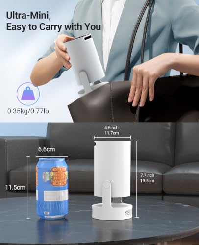 Mini Projector with WiFi 6 and Bluetooth 5.4, 4K Support, 5W Soundbase Speaker, Auto Vertical Keystone, 180°Rotatable Smart Projector for Movie Home Outdoor
