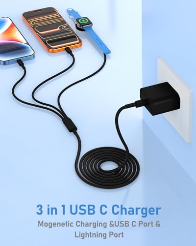 for Apple Watch Charger Fast Charging 6FT, 3 in 1 Multi Charging Cable with USB C iPhone iWatch Charger for Apple iWatch Series 11/10/9/8/7/Ultra3/Ultra 2/SE/6/5/4/iPhone 17/16/15/14/13/12/11-Black
