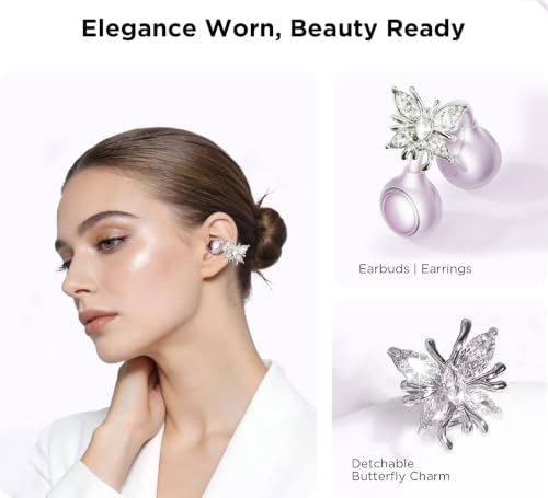 Clip On Open Ear Earbuds with Crystal Butterfly Earrings, Bracelet