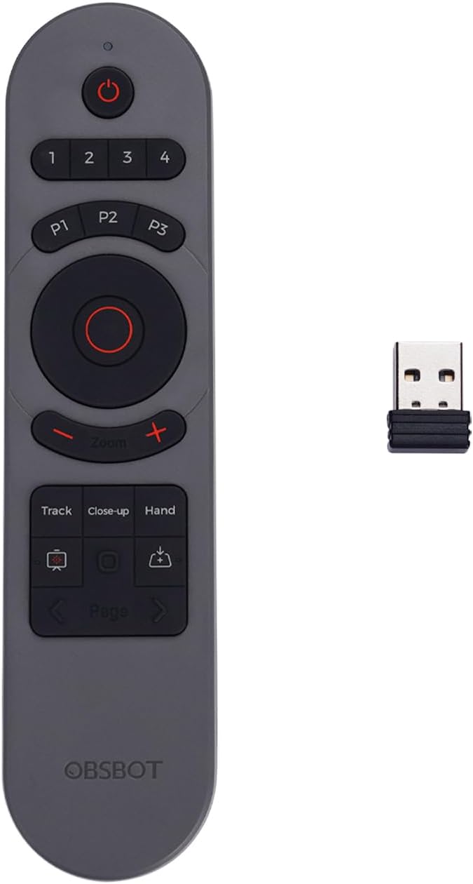OBSBOT Tiny 2 Remote Control, Smart Remote for Tiny 2/Tiny 2 Lite/Tiny 4K/1080P Webcam, Wireless Connection via USB Receiver, Combination of Remote Control and Presentation Clicker
