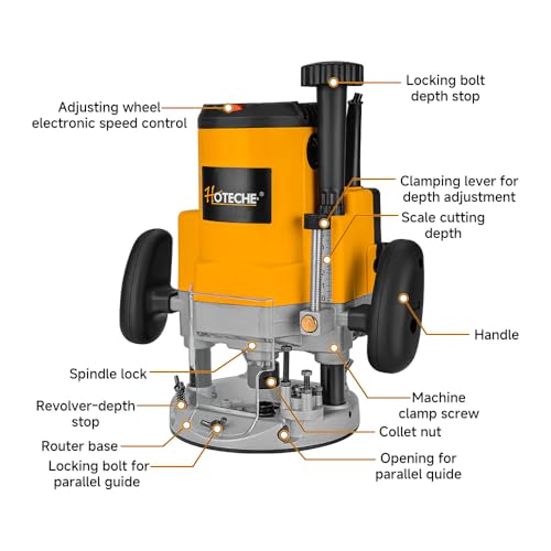 Hoteche Wood Router 2400W Power Router for woodworking Fixed Base Routing Machine with 1/4", 1/2" and 12mm Collet