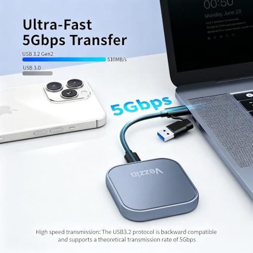 Vezzio 512GB Magnetic Portable SSD, USB3.2 Gen2 510MB/s, Aluminium Alloy