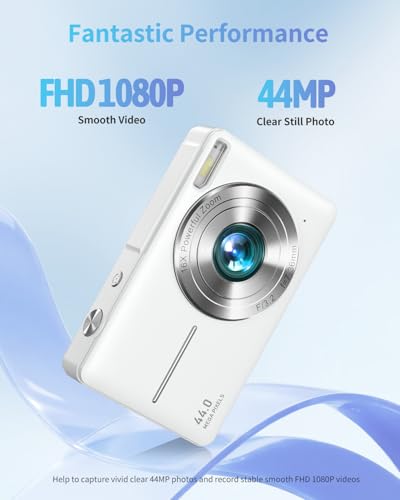 Digital Camera FHD 1080P Point and Shoot Camera with 32GB Card, Pearl White